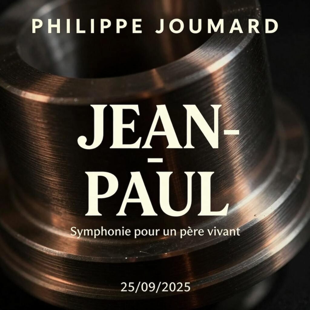 Official artwork of the single Jean-Paul Symphonie pour un père vivant by electronic producer Philippe JOUMARD, featuring a close-up of a machined industrial metallic part.