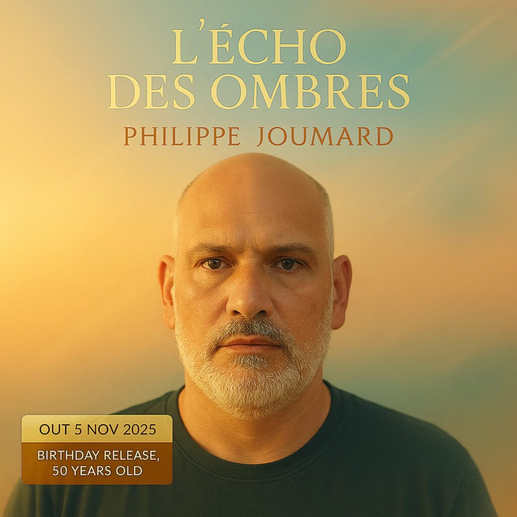 Official artwork of the single L'écho des Ombres by electronic producer Philippe JOUMARD, featuring a portrait of the artist against a warm misty horizon.