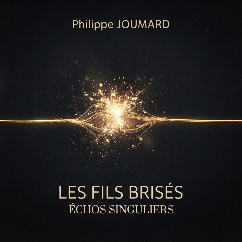 Official artwork of the single Les Fils Brisés by electronic producer Philippe JOUMARD, featuring glowing golden threads short-circuiting with bright sparks against a dark background.